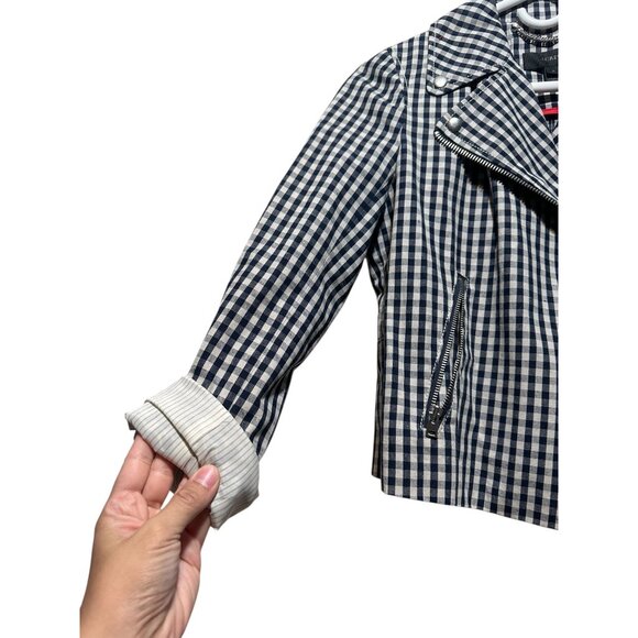 J.Crew Gingham Motorcycle Crop Jacket Womens Size 4 Linen Biker Cottage Preppy - Picture 14 of 16
